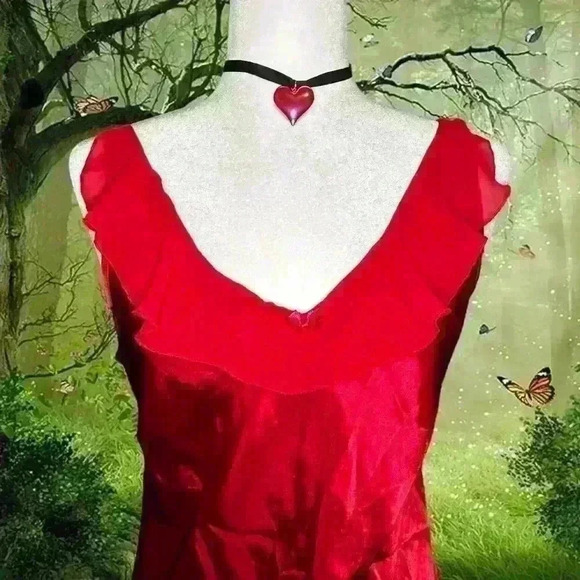Y2k 90s Red Satin Mini Slip Dress By Inner Most - Picture 2 of 7
